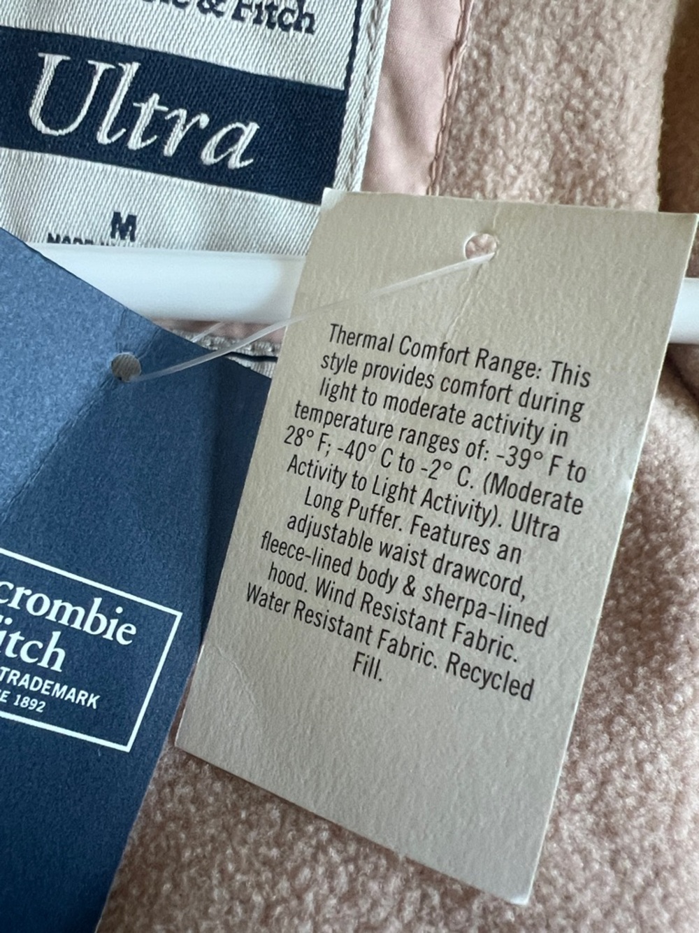 Abercrombie & Fitch Ultra Long Puffer Coat Blush Pink NWT - Picture 6 of 6
